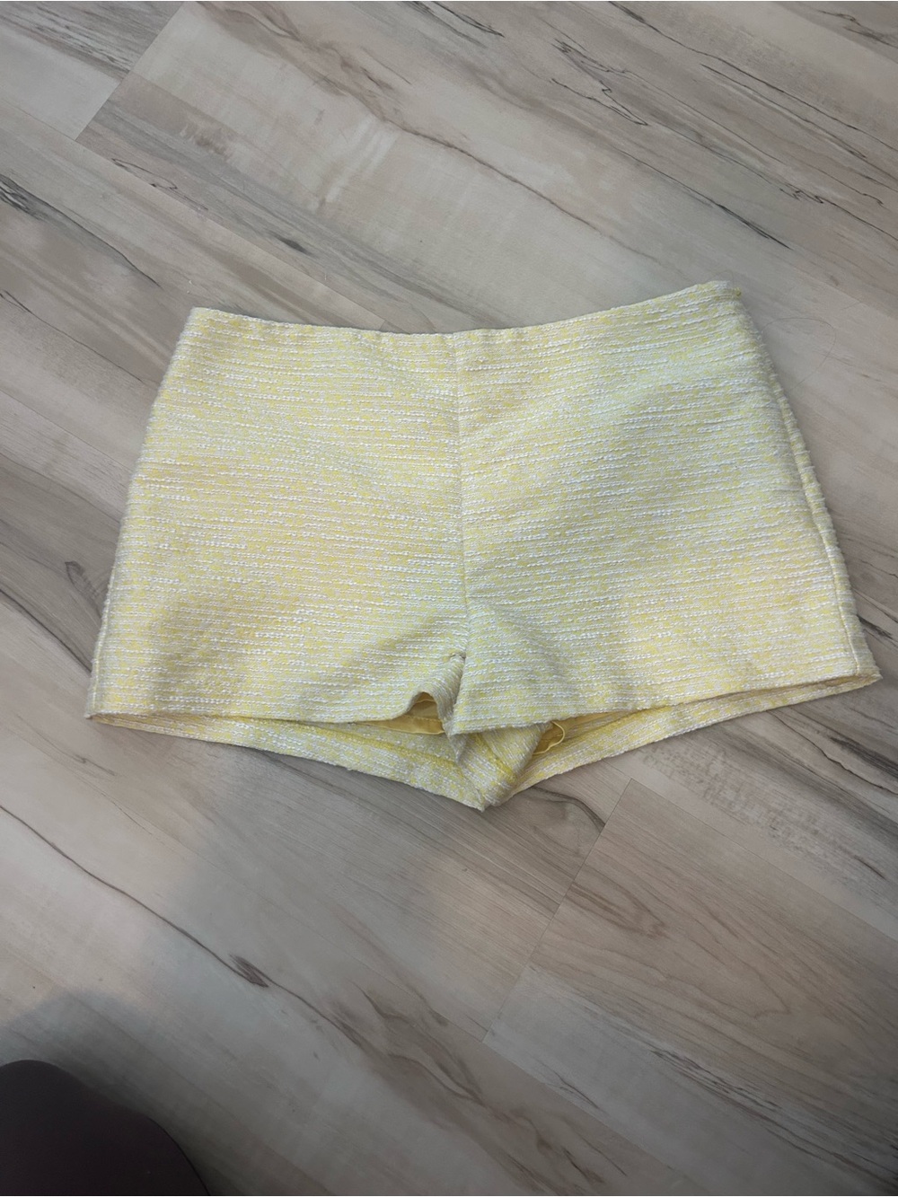yellow tweed mini shorts